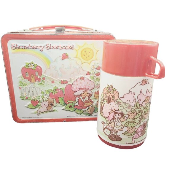 Aladdin Strawberry Shortcake Collectible Metal Lunch Box Tin & Thermos 1980 VTG - Picture 1 of 16
